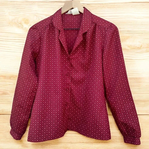 Lady Arrow Vintage 70s Burgundy Graphics Button Down Blouse, Small - Picture 1 of 8